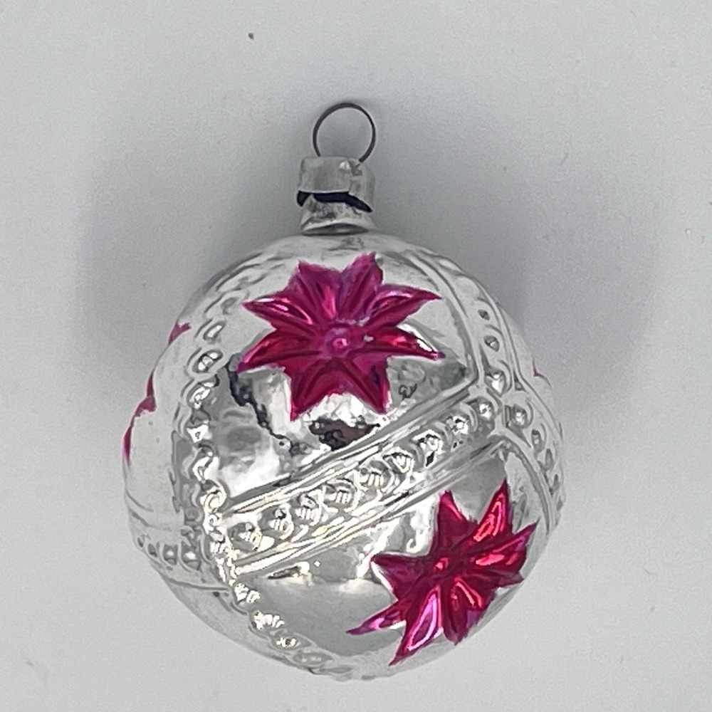 VTG Mercury Glass Christmas Ornament West Germany Poinsettia Flower Red Silver